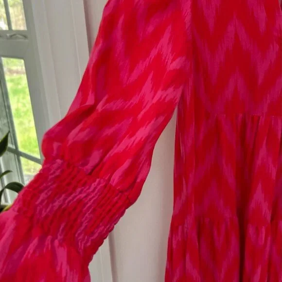 Pomander Place Hot Pink Ikat Kenzo Dress Size M in Hot Pink Ikat - Picture 9 of 13